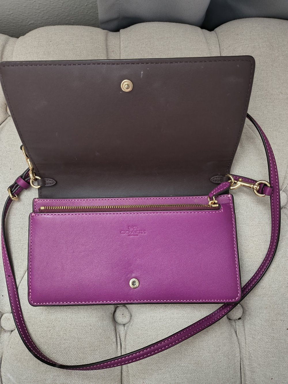 Coach Signature Canvas Wallet Crossbody Brown Purple Leather Phone Bag - Picture 9 of 11